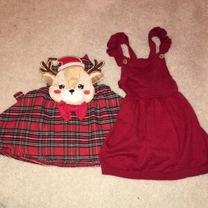 Red Plaid Kids Casual Dress Set